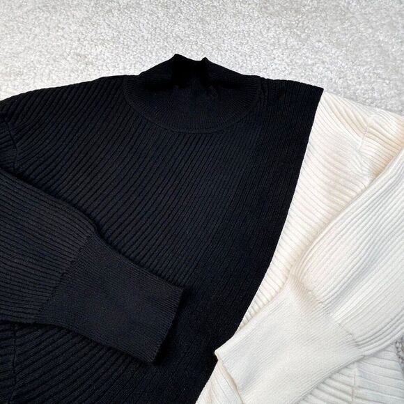 Express Colorblock Wrap Mock Neck Crop Sweater Black Ivory NEW - Picture 6 of 9